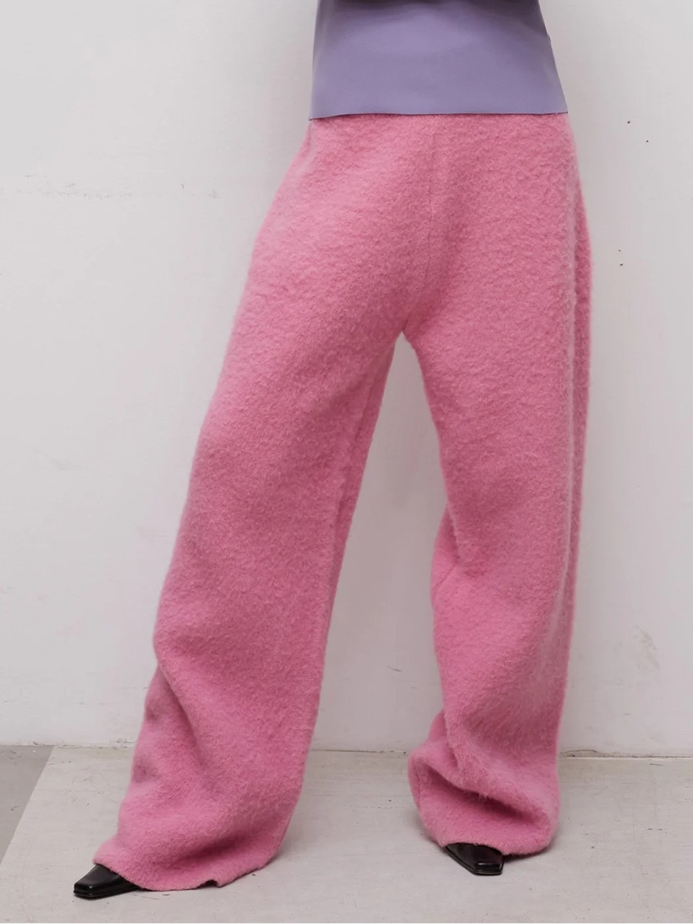 Pink Wide-Leg Plush Trousers